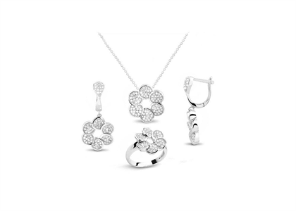 White Gold Plated | Micro Pave Pendant Sets